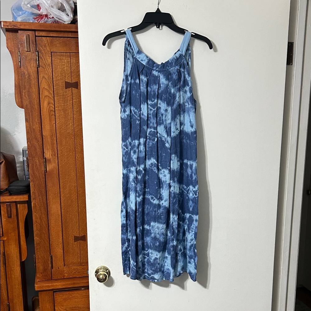 Chic Blue Tie-Dye Sleeveless Dress